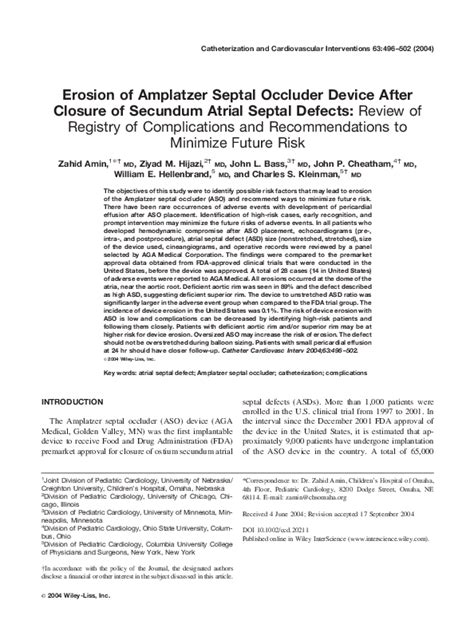 (PDF) Amplatzer Device Erosion Risks and Prevention Strategies