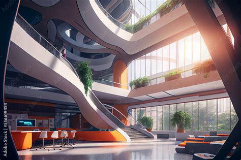 Futuristic school interior, ai illustration Stock Illustration | Adobe Stock