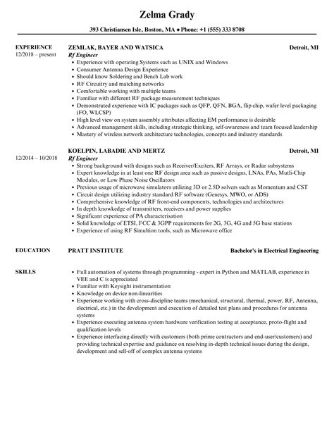 Rf Engineer Resume Samples | Velvet Jobs