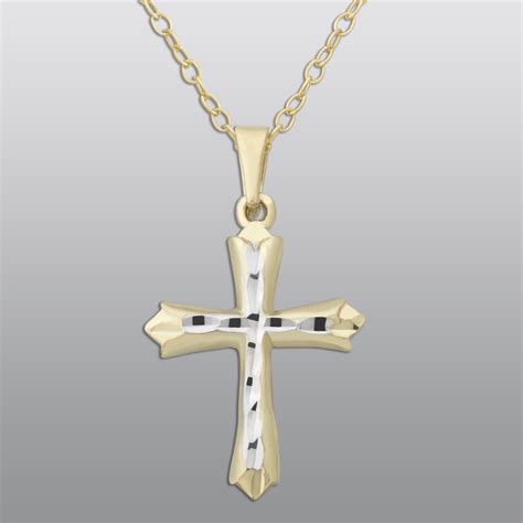 10K Yellow Gold Cross pendant with rhoudiom on an 18 inch gold filled chain