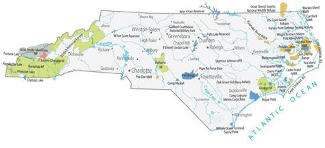 North Carolina State Map - Places and Landmarks - GIS Geography