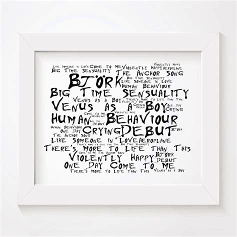 Bjork Debut limited edition typography lyrics art print, signed and numbered wall art poster ...