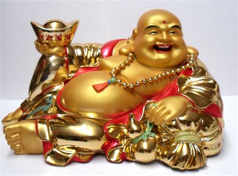 Large Golden Money Bag Happy Lucky Buddha Figure | eBay