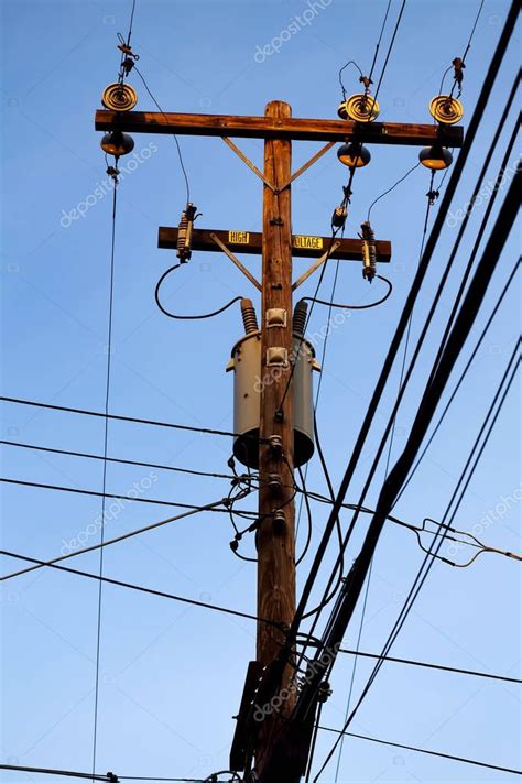 Wooden Power Line Pole Blue Sky Crossing Cables - Stock Photo , #Ad, #Pole, #Blue, #Line, # ...