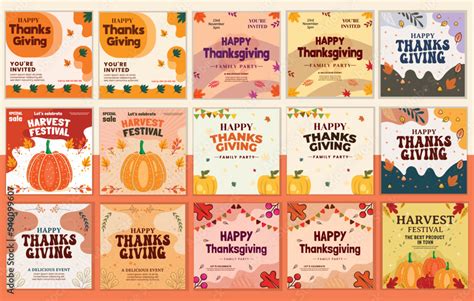 Thanksgiving social media post template bundle, set of thanksgiving Social Media Post Designs ...