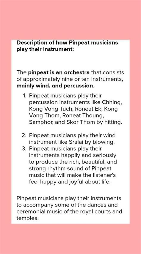 how the pinpeat play their instruments - Brainly.ph