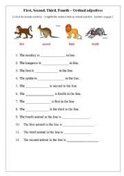 English worksheets: Adjectives - first, second, third, fourth