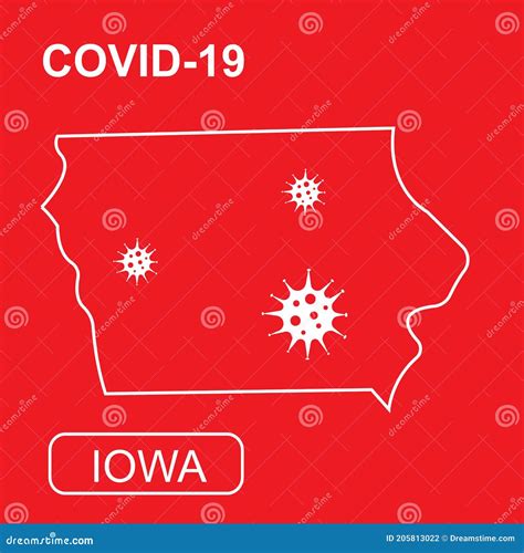 Map of Iowa State Labeled COVID-19. White Outline Map on a Red Background Stock Vector ...