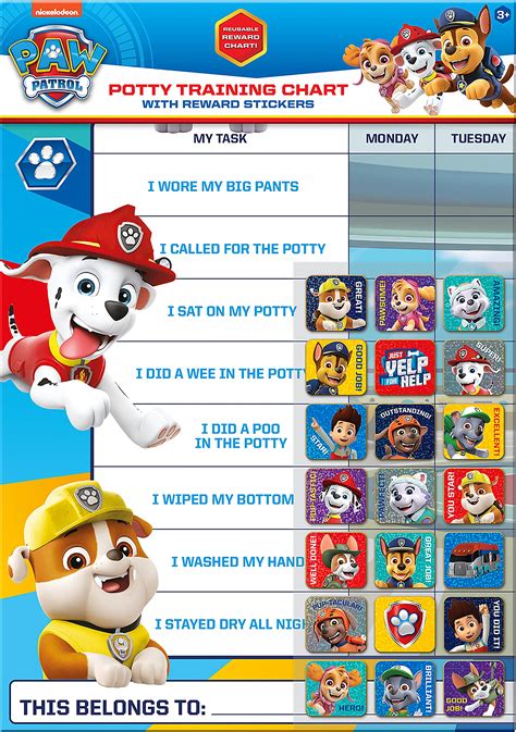 Buy Paper Projects 01.70.30.025 Paw Patrol Potty and Toilet Training Reward Chart and Stickers ...