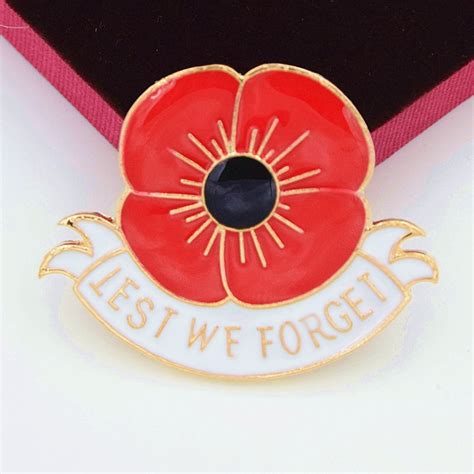 2021 Lest We Forget Enamel Red Poppy Brooch Pin Badge Golden Flower British World War II ...