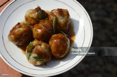 Bakso Pentol Ayam Kuah Or Chicken Meatball Indonesian Typical From East Java Made By Minced ...