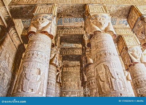 Beautiful Interior of the Temple of Dendera or the Temple of Hathor. Egypt, Dendera, Ancient ...