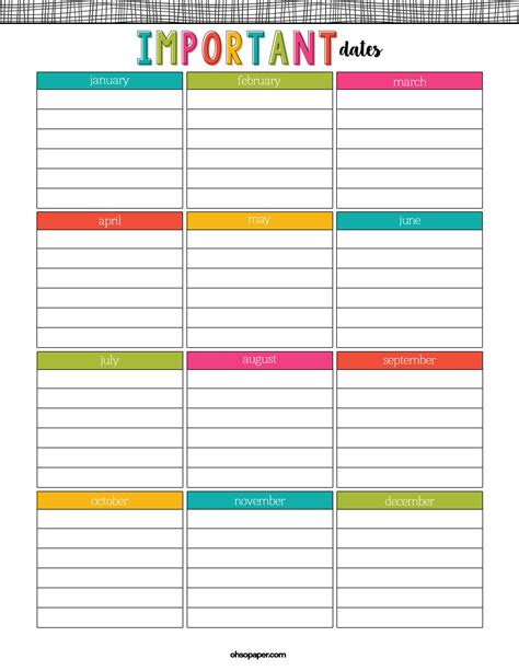 Free Printable Important Dates Page Wish you could have all of your important dates like ...