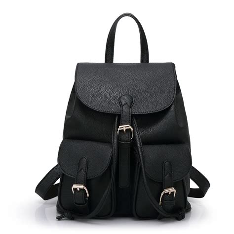 Pu Leather Women Backpack Vintage Black Women Leather Backpack Mountaineering Cute Fashion BackP ...