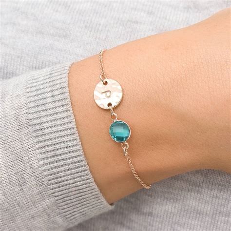 Hammered Initial December Birthstone Bracelet By Bloom Boutique | notonthehighstreet.com