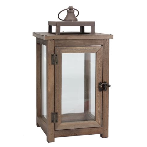 Stonebriar Collection Decorative Rustic Wooden Candle Lantern with Handle and Hinged Door ...