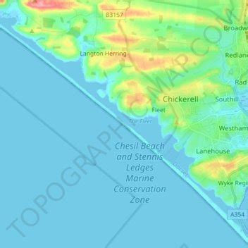 Chesil Beach topographic map, elevation, terrain