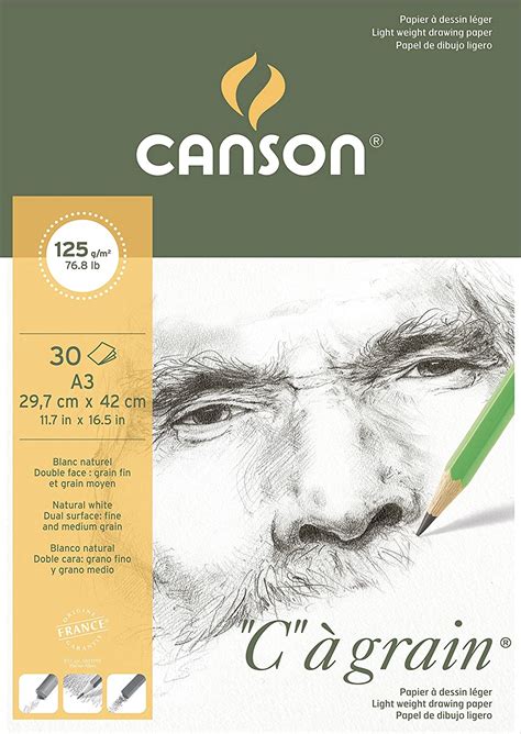 Canson C a Grain 125gsm Lightweight drawing paper, fine grain texture, A3 Paper including 5 ...