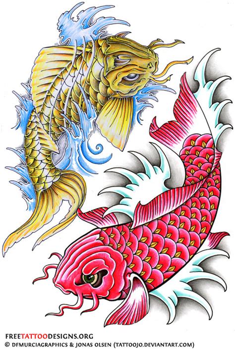 Japanese And Chinese Koi Fish Tattoo Design