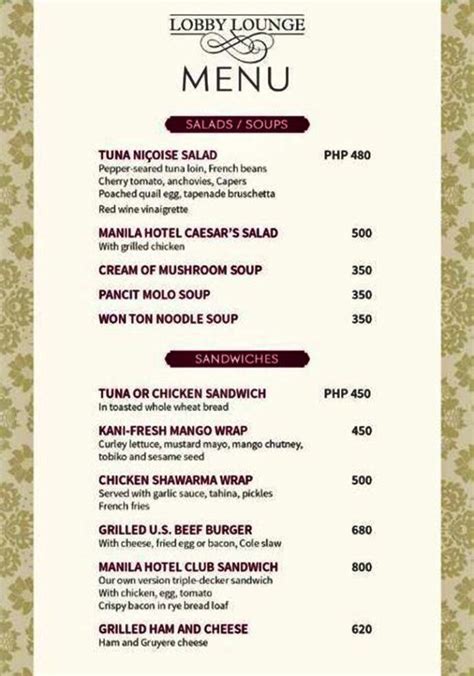 Manila Hotel Lobby Lounge Price and Menu