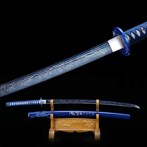 Blue Blade Katana, Handmade Japanese Katana Samurai Sword With Blue Scabbard - TrueKatana