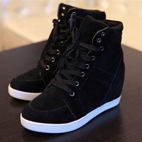 New Womens Fashion Wedge Sneakers Hidding Heels Black Red Tennis Shoes | Sneakers fashion, Girly ...