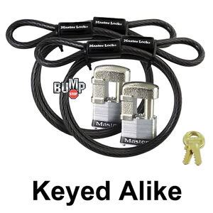 (2) Master Lock Keyed Alike Padlocks w/ 3/8" x 4' Cables - Model 2KA-37NKA-85DPF | eBay