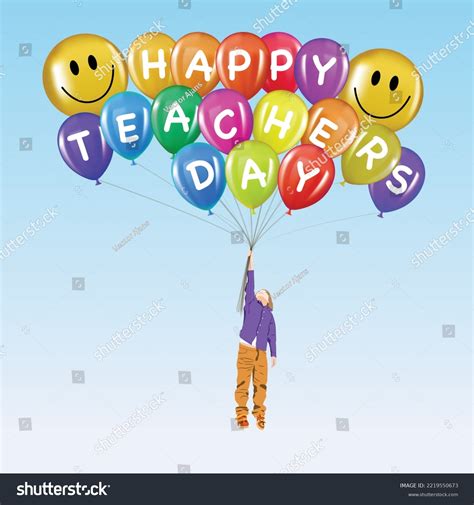 Happy Teachers Day Boy Flying Balloons Stock Vector (Royalty Free ...