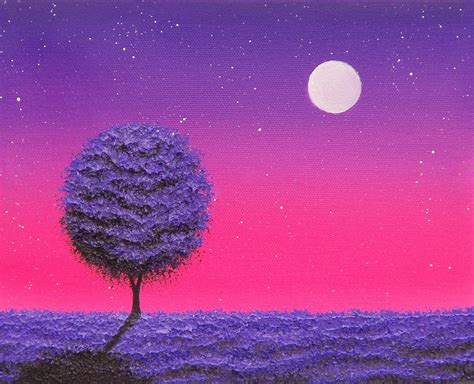 Bing Art by Rachel Bingaman: Night Landscape Painting, Moon Painting, Purple Tree Nightscape, 8 ...