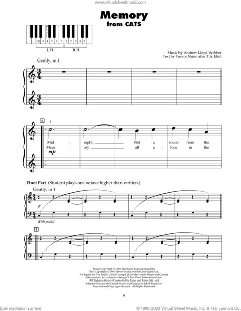 Memory (from Cats) sheet music for piano solo (5-fingers) (PDF)