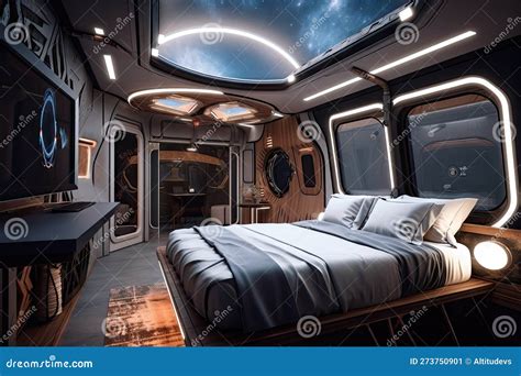 Bedroom with View of the Stars and Planets, in Spaceship Flying among ...