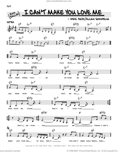 I Can't Make You Love Me sheet music (real book with lyrics)