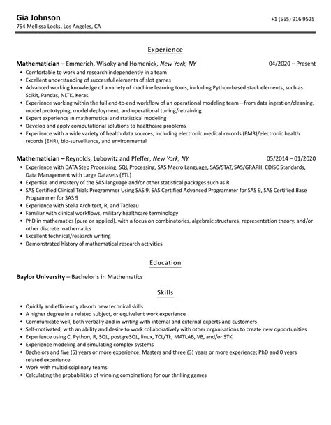 Mathematician Resume Samples | Velvet Jobs