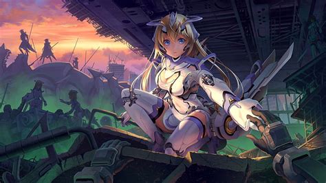 HD wallpaper: original characters, anime girls, mecha girls, ruins, sunset | Wallpaper Flare