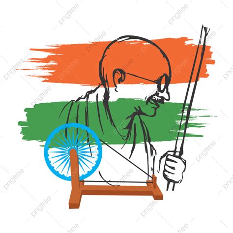 Gandhiji With Charkha Drawing