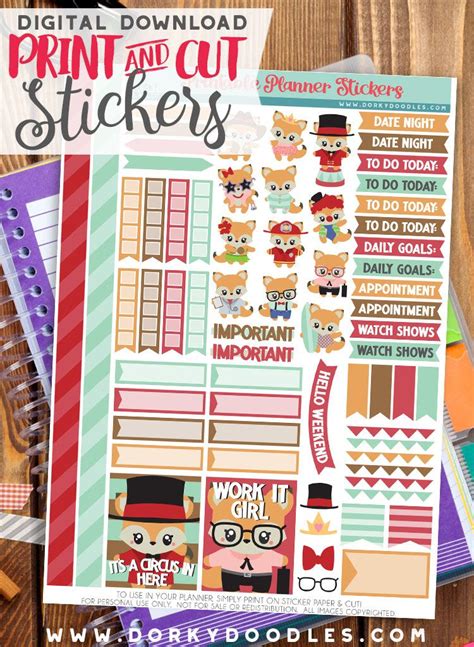 Cute Fox Print and Cut Planner Stickers – Dorky Doodles