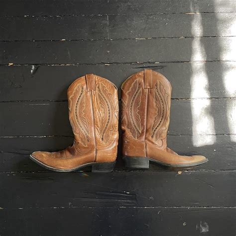 Vintage Brown Leather Cowboy Boots size Women's 10 - Depop