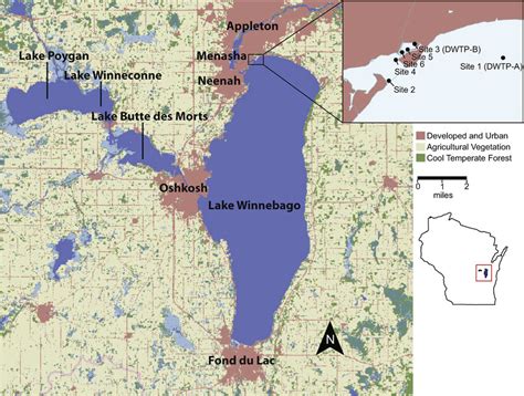 Map of Lake Winnebago, WI, and the six sites surveyed in this study.... | Download Scientific ...