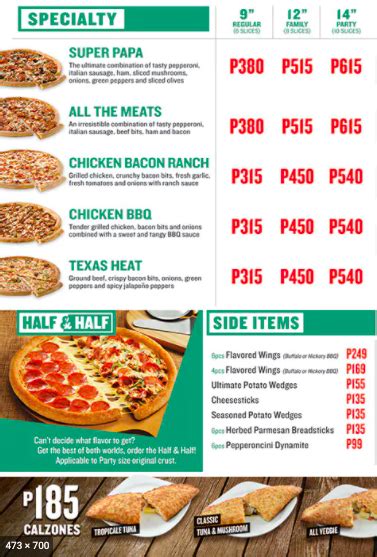 papa johns menu | Menu and Prices