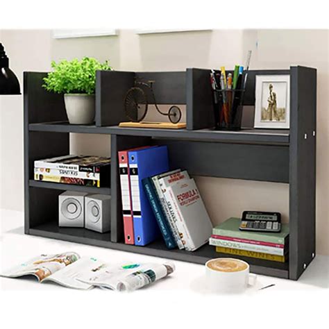 Desk Organizer Large Shelf Multi Compartments Units Wood desktop storage organizer Black ...