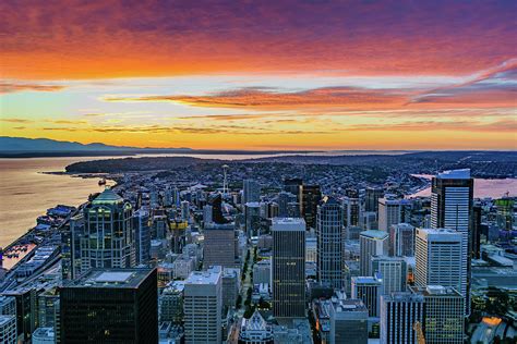 Seattle Skyline at Sunset Aerial Photograph by Cityscape Photography - Pixels