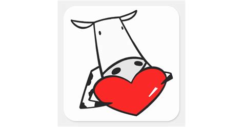 Cow Heart Valentine I Love Cows Square Sticker | Zazzle