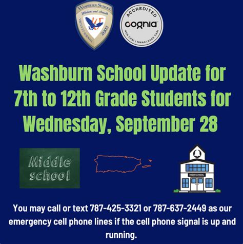 Washburn School 7th to 12th Grade Student Update - Wednesday, September 28 | Washburn School