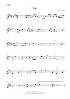 Easy Sheet Music For Beginners: Dixie, free easy violin sheet music notes