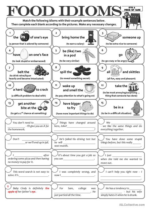 FOOD IDIOMS: English ESL worksheets pdf & doc