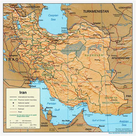 Detailed political map of Iran with relief, major cities and roads ...