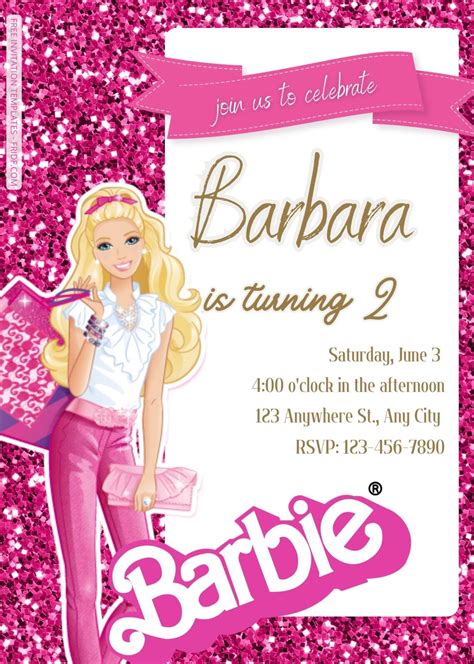 FREE Barbie Pinkie Party Birthday Invitation Templates - FRIDF