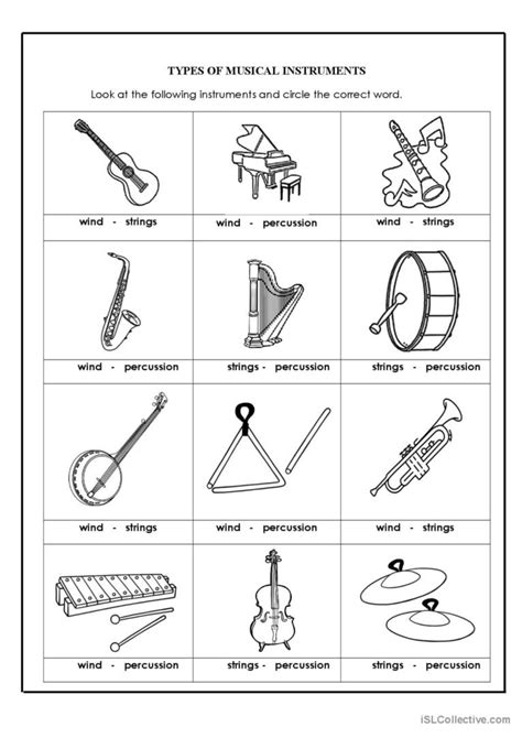 Types of Instruments: English ESL worksheets pdf & doc