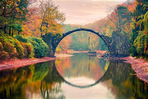 Solve Rakotzbrücke in Gablenz, Germany jigsaw puzzle online with 77 pieces