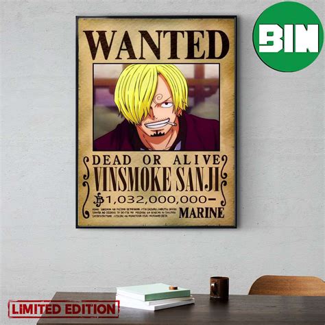 Vinsmoke Sanji Dead Or Alive Wano Arc Wanted Poster Canvas - Binteez